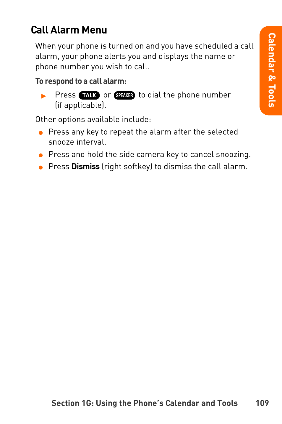 Call alarm menu, Cal e nd ar & t o o ls | Sanyo Katana User Manual | Page 122 / 216