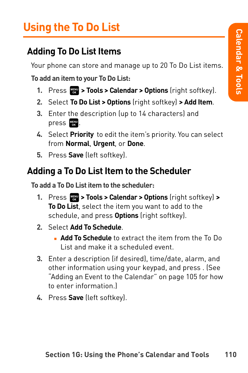 Using the to do list, Adding to do list items, Adding a to do list item to the scheduler | Sanyo Katana User Manual | Page 123 / 216