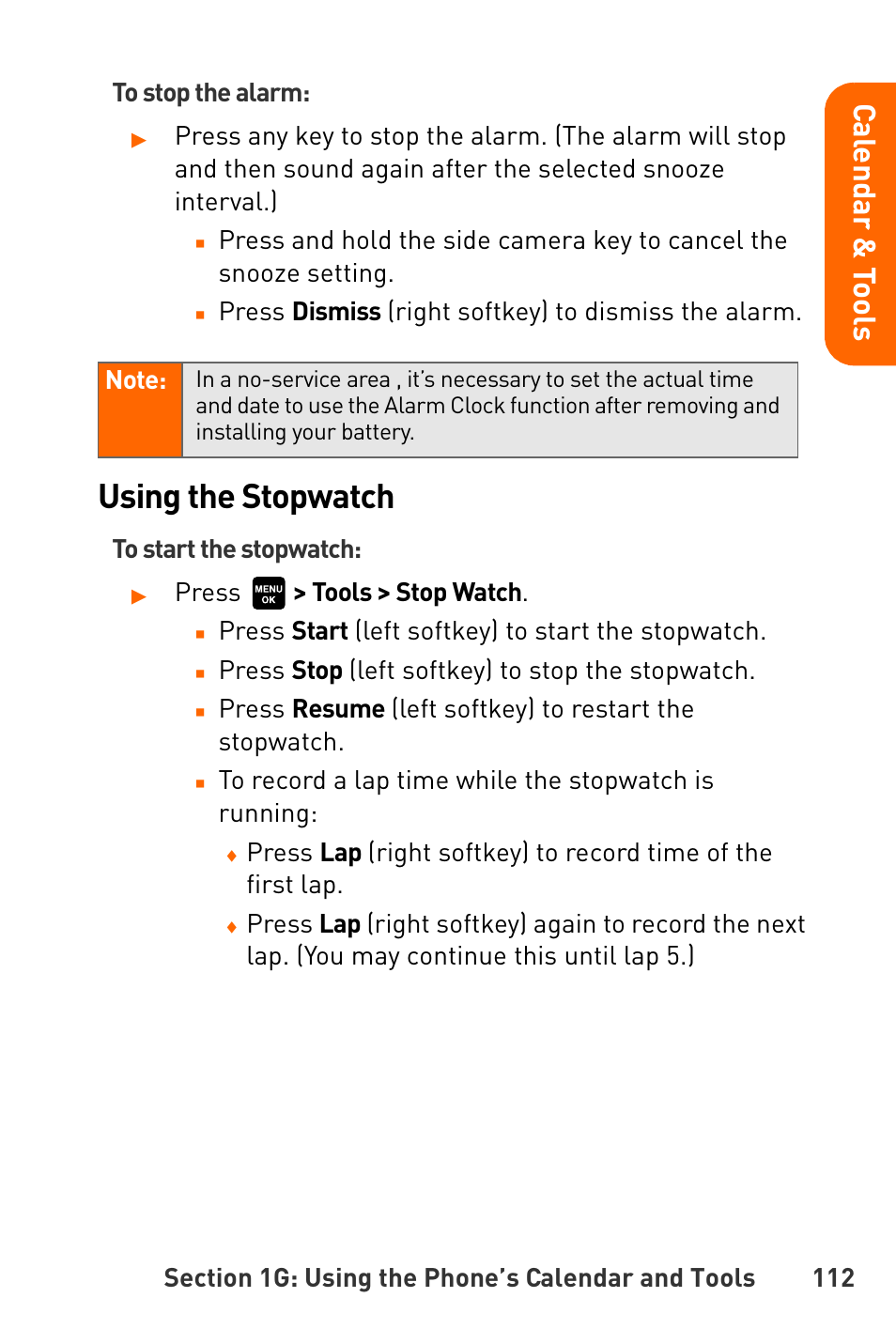Using the stopwatch, Cal e nd ar & t o o ls | Sanyo Katana User Manual | Page 125 / 216