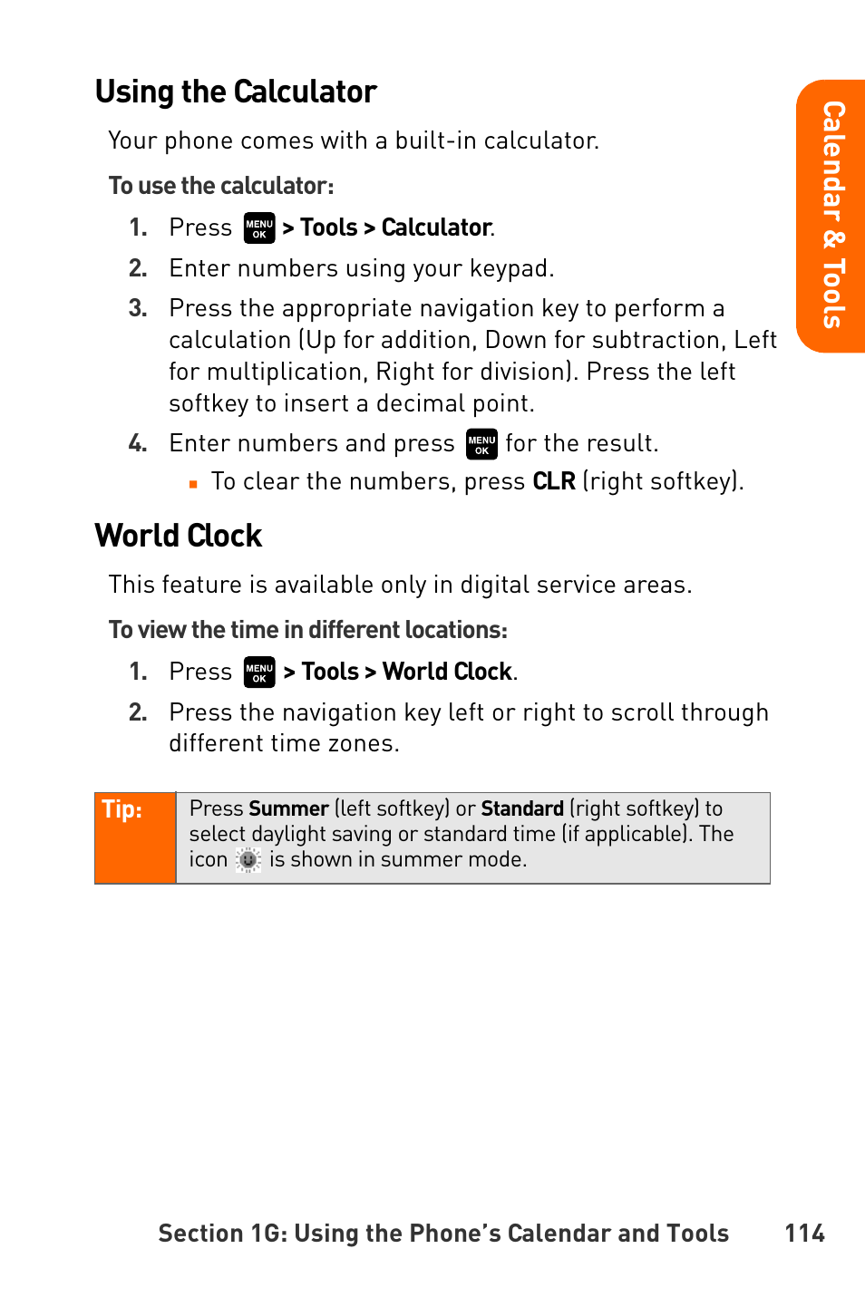 Using the calculator, World clock, Cal e nd ar & t o o ls | Sanyo Katana User Manual | Page 127 / 216