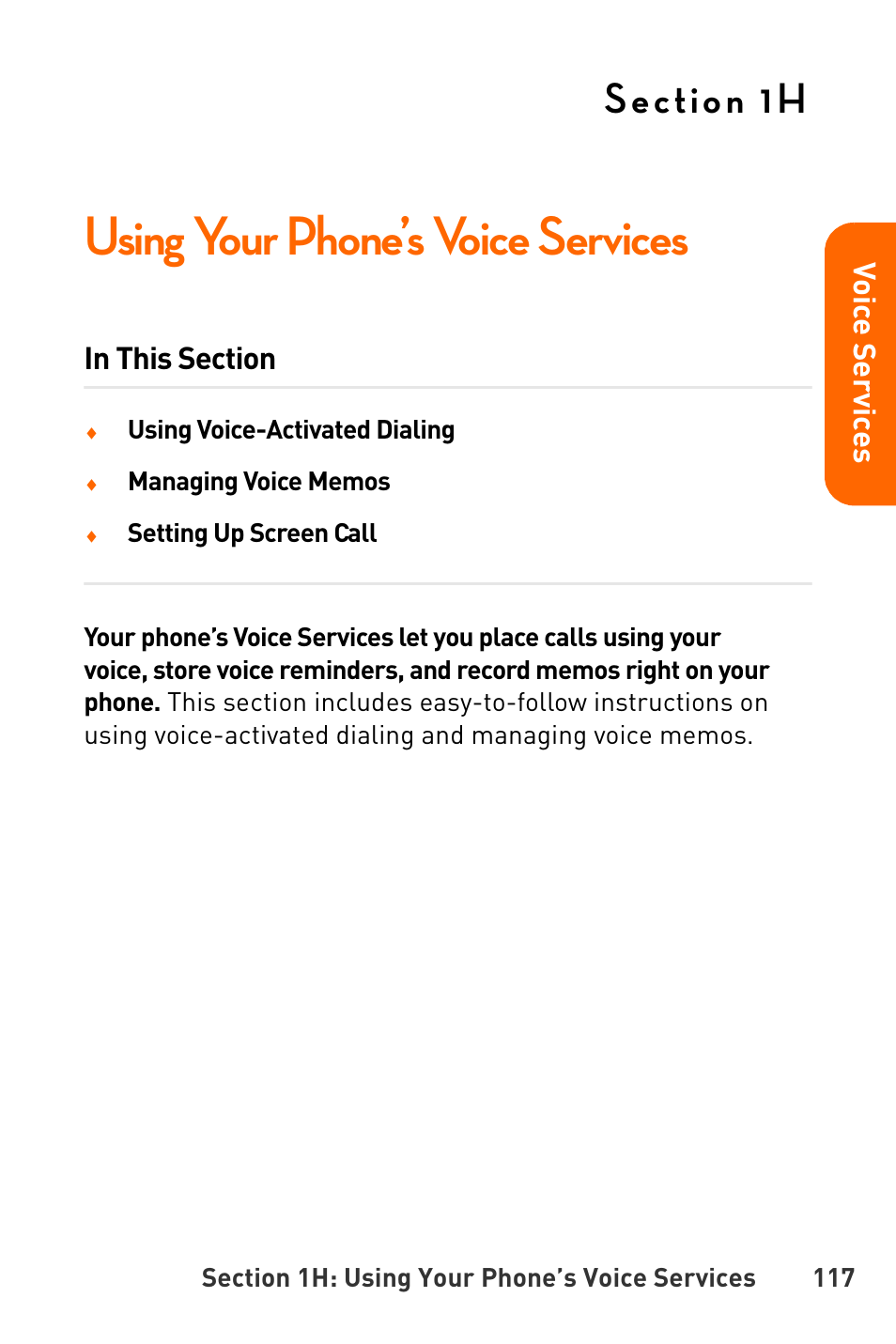Using your phone’s voice services, 1h. using your phone’s voice services | Sanyo Katana User Manual | Page 130 / 216