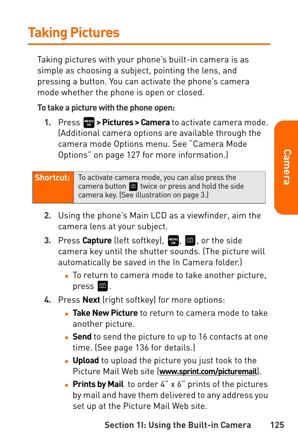 Taking pictures, Cam e ra | Sanyo Katana User Manual | Page 138 / 216
