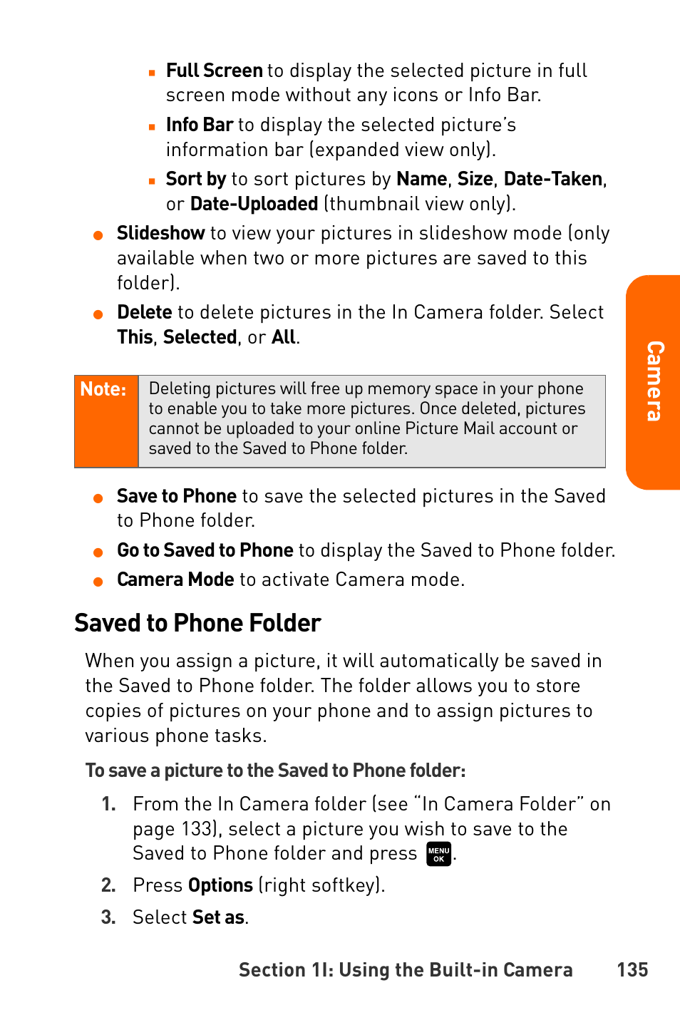 Saved to phone folder, Cam e ra | Sanyo Katana User Manual | Page 148 / 216