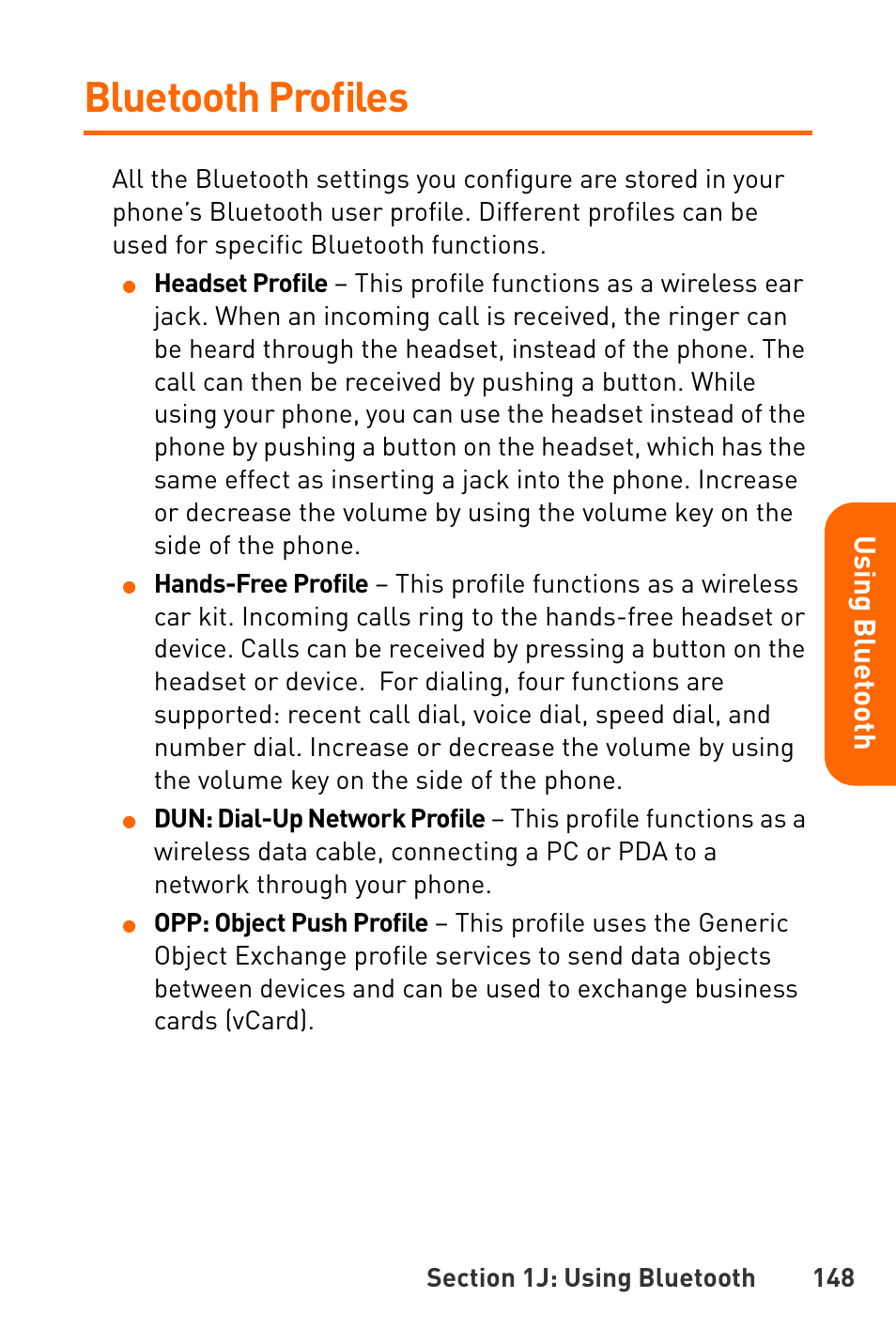 Bluetooth profiles, Us in g bl ue toot h | Sanyo Katana User Manual | Page 161 / 216