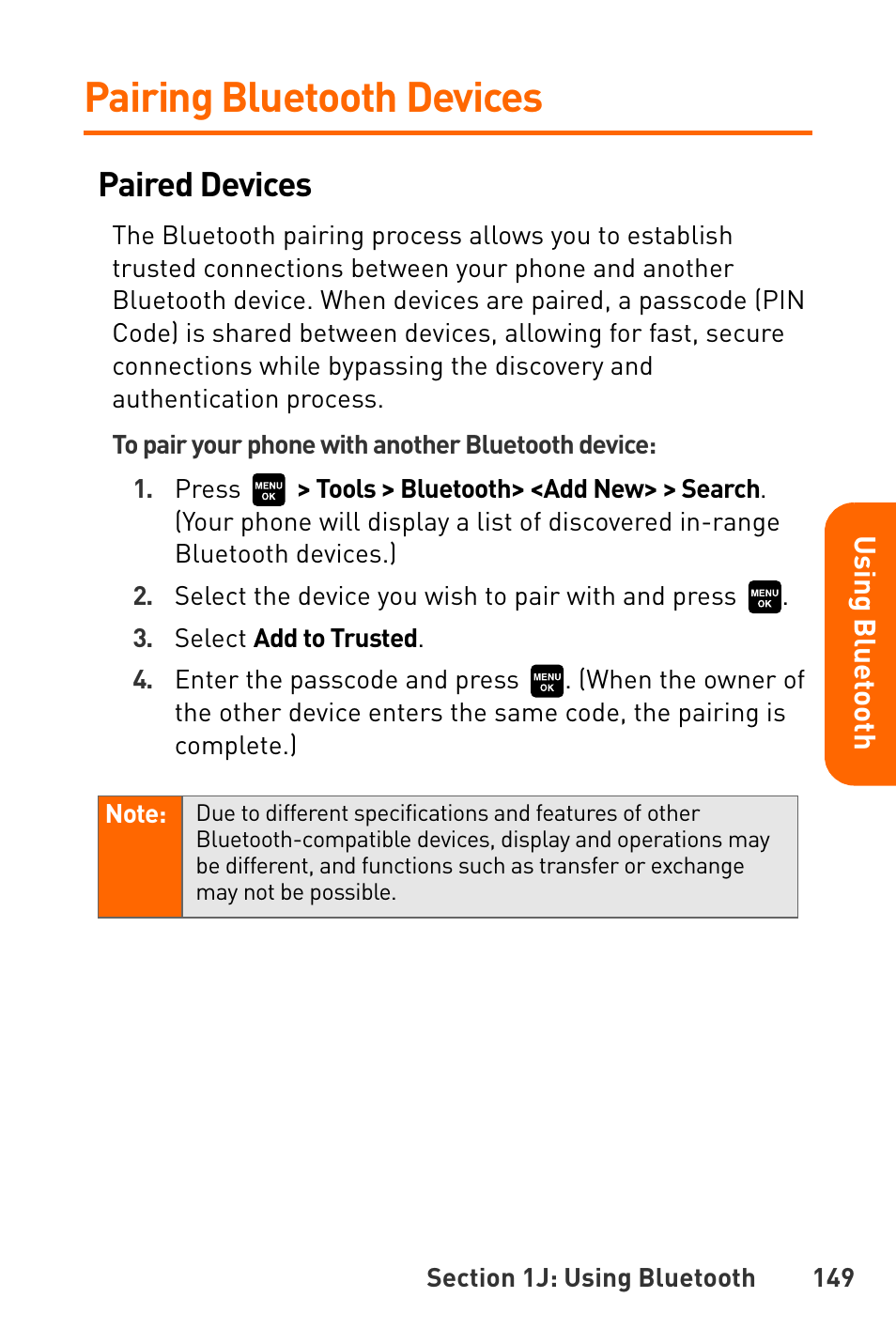 Pairing bluetooth devices, Paired devices | Sanyo Katana User Manual | Page 162 / 216