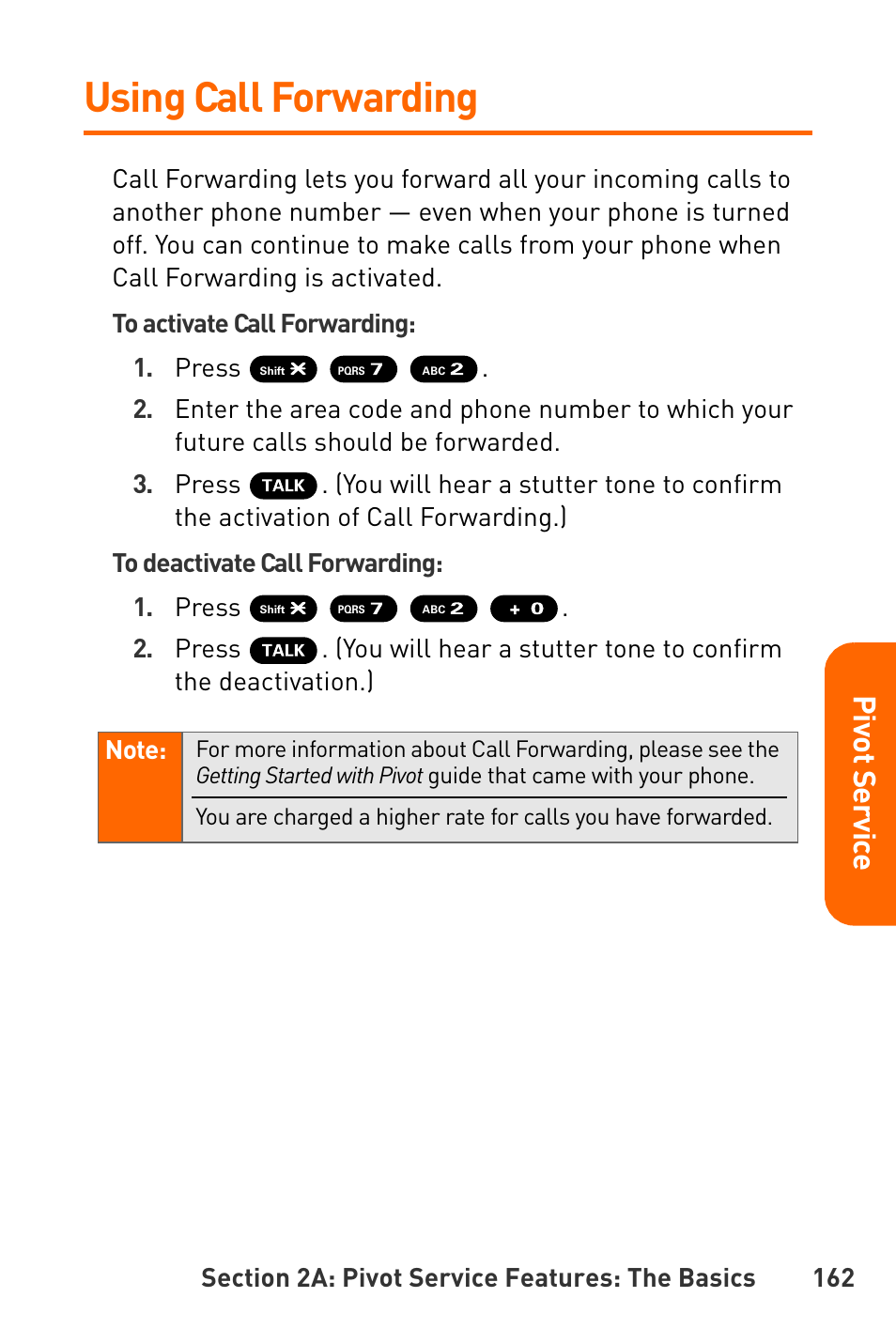 Using call forwarding, Pivot servic e | Sanyo Katana User Manual | Page 175 / 216