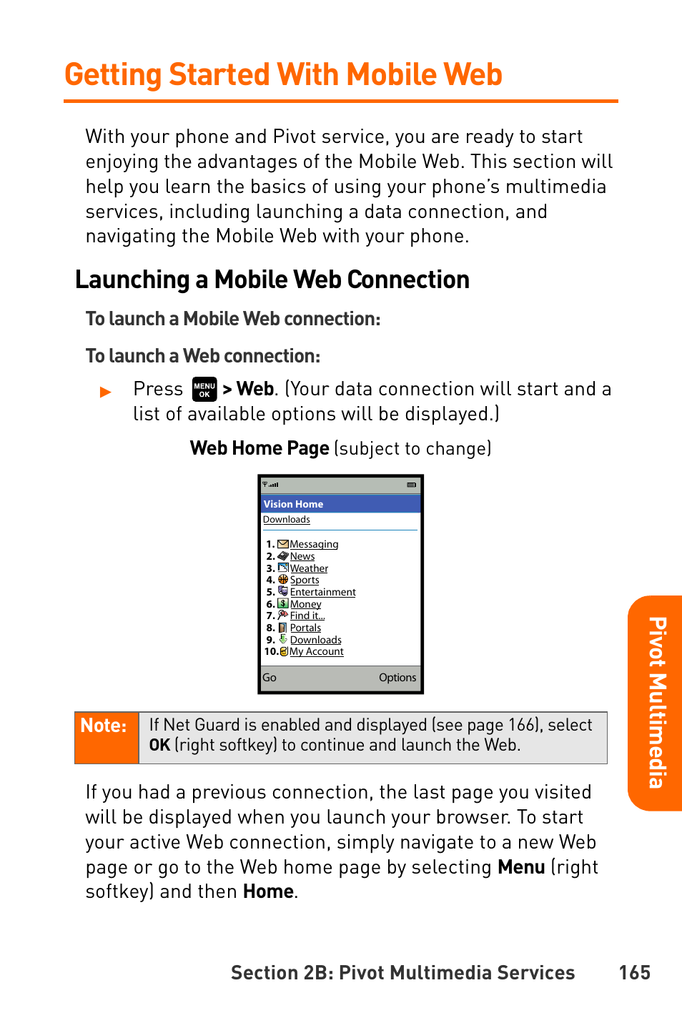 Getting started with mobile web, Launching a mobile web connection | Sanyo Katana User Manual | Page 178 / 216