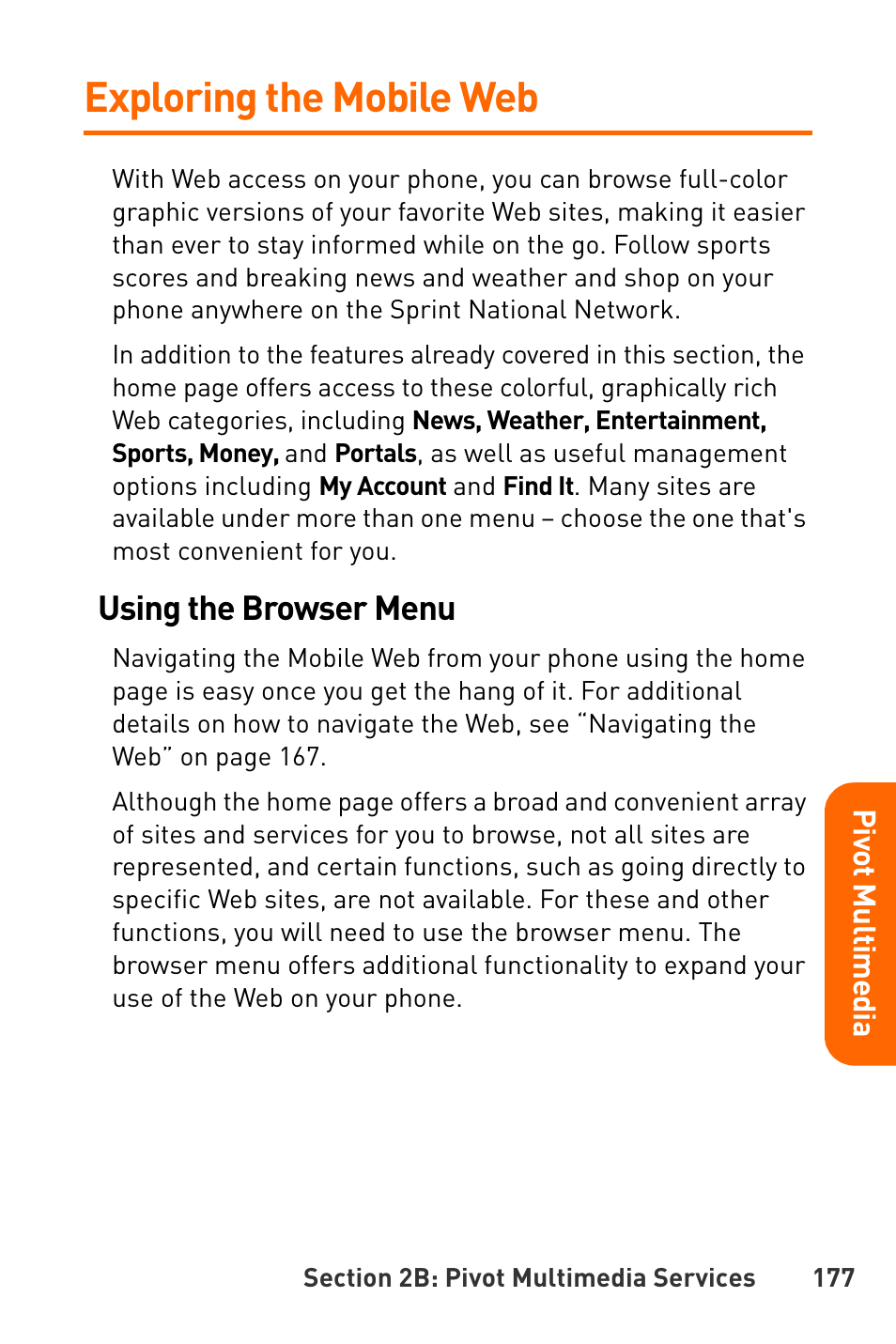 Exploring the mobile web, Using the browser menu | Sanyo Katana User Manual | Page 190 / 216
