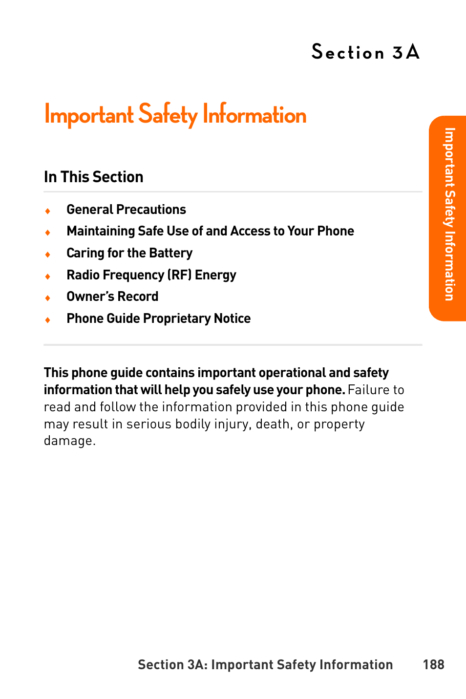 Important safety information, 3a. important safety information | Sanyo Katana User Manual | Page 201 / 216