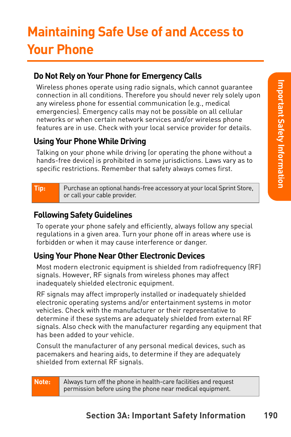 Maintaining safe use of and access to your phone | Sanyo Katana User Manual | Page 203 / 216