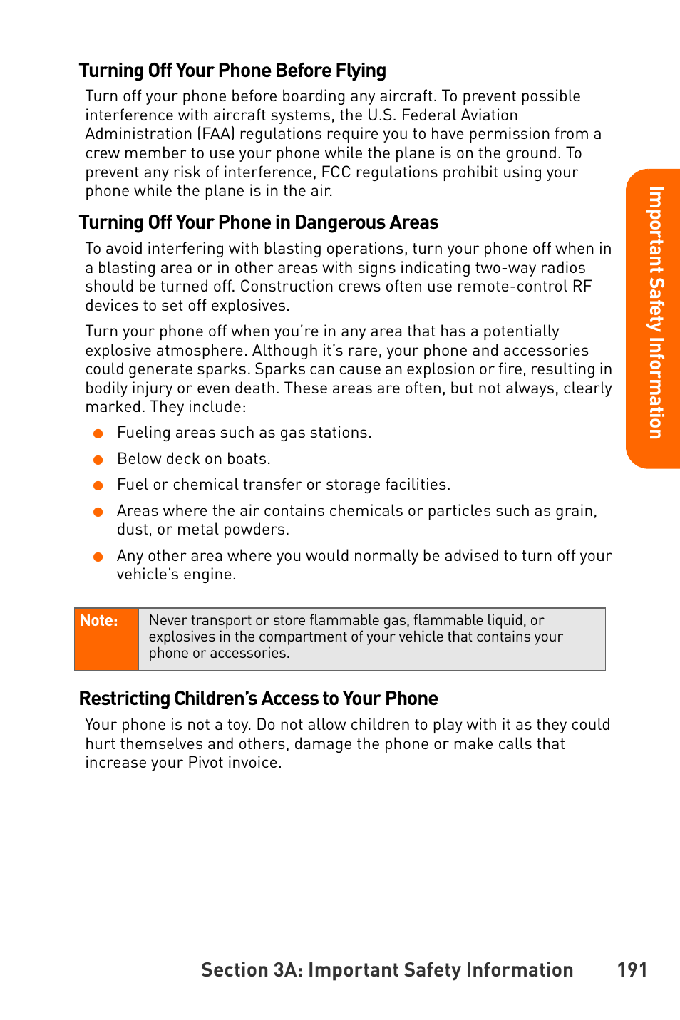 Turning off your phone in dangerous areas, Restricting children’s access to your phone | Sanyo Katana User Manual | Page 204 / 216