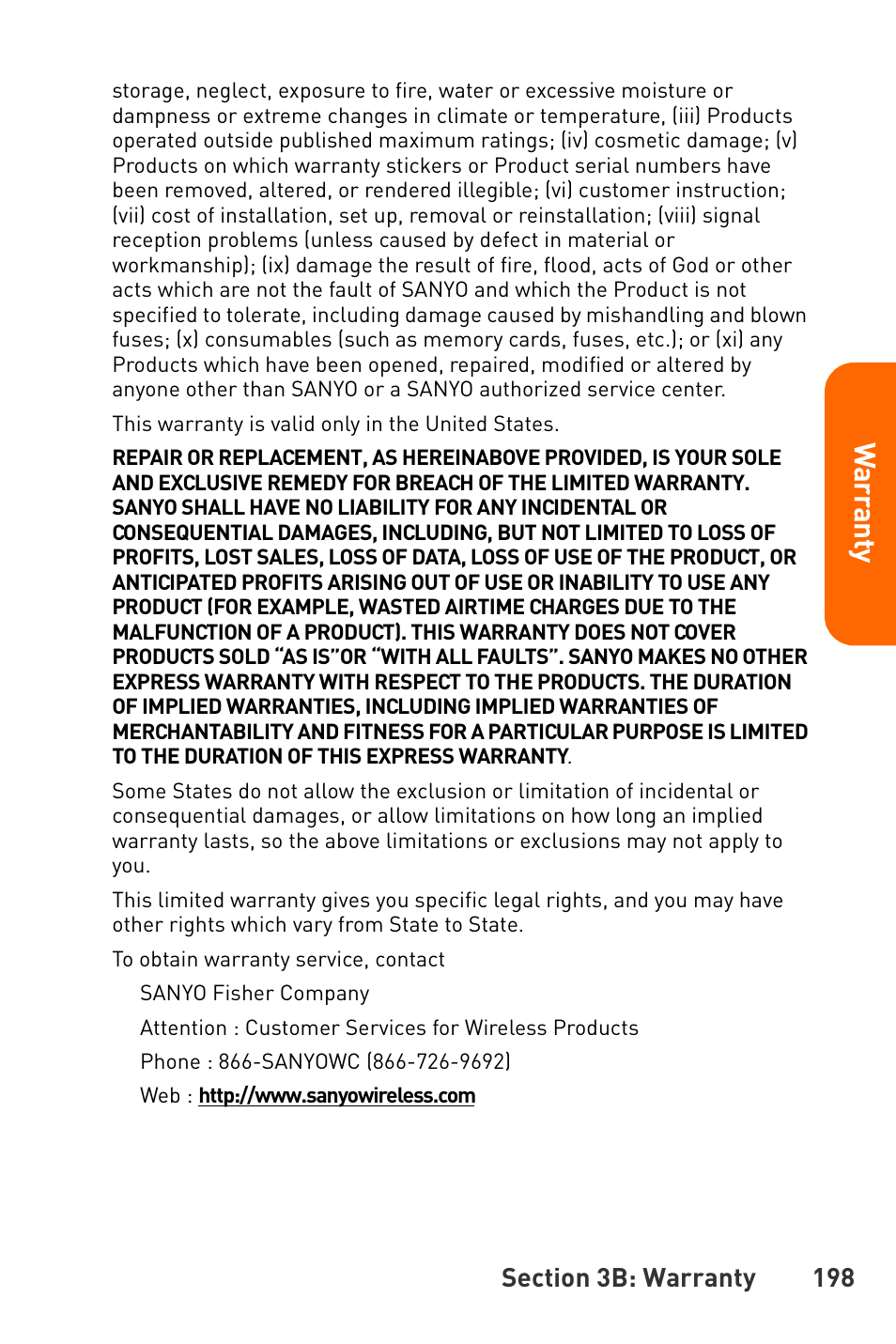 Wa rr a n ty | Sanyo Katana User Manual | Page 211 / 216