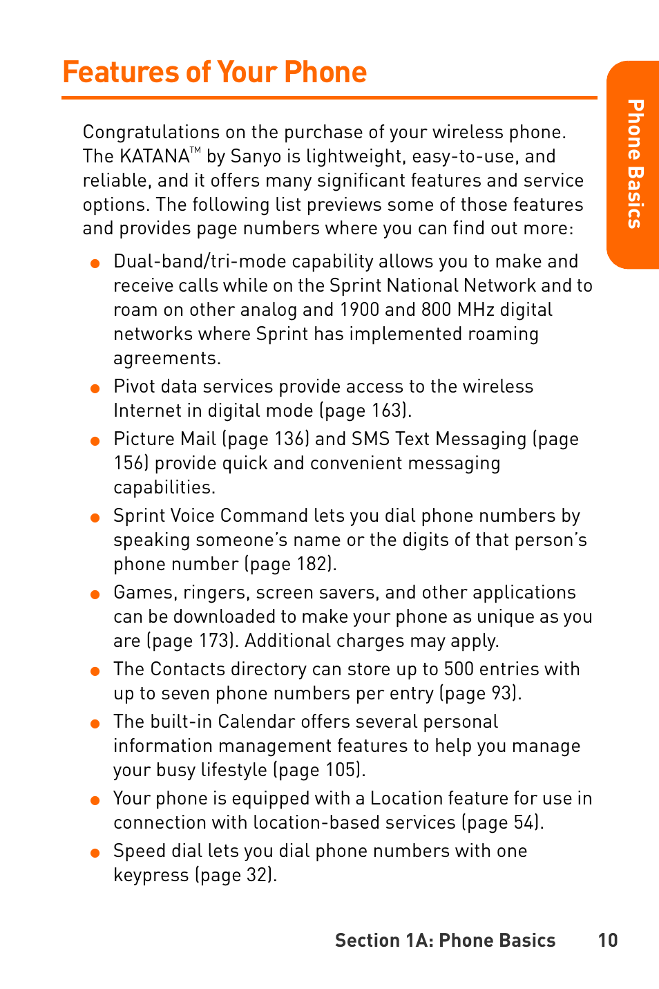 Features of your phone, Pho n e ba s ics | Sanyo Katana User Manual | Page 23 / 216