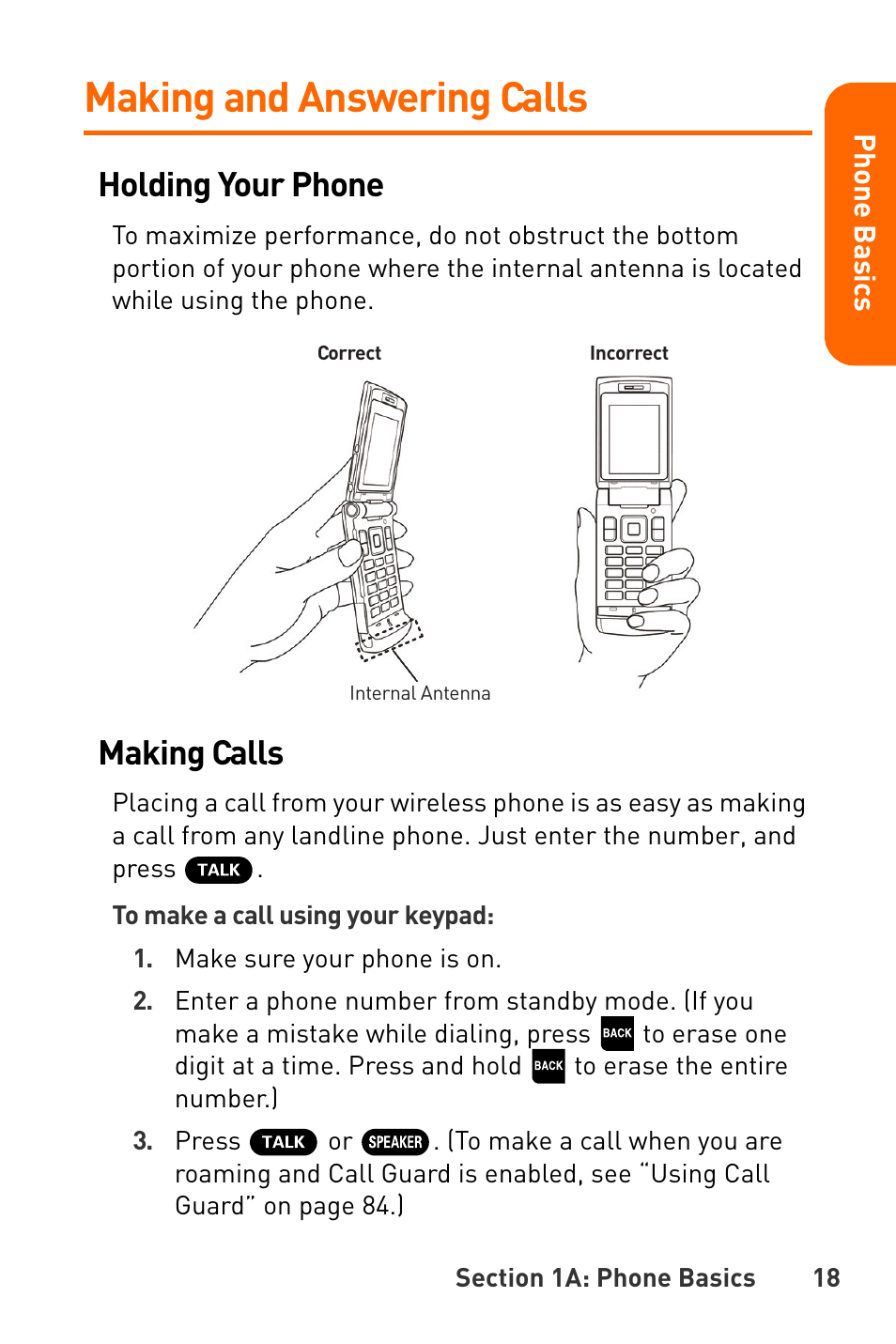 Making and answering calls, Holding your phone, Making calls | Sanyo Katana User Manual | Page 31 / 216