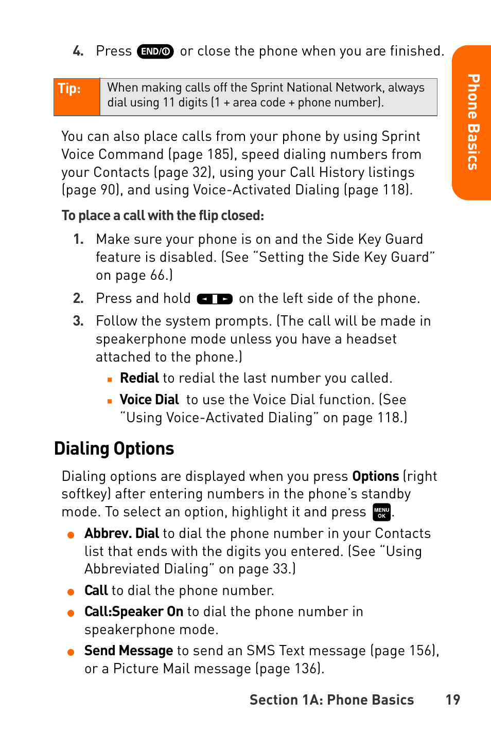 Dialing options, Pho n e ba s ics | Sanyo Katana User Manual | Page 32 / 216