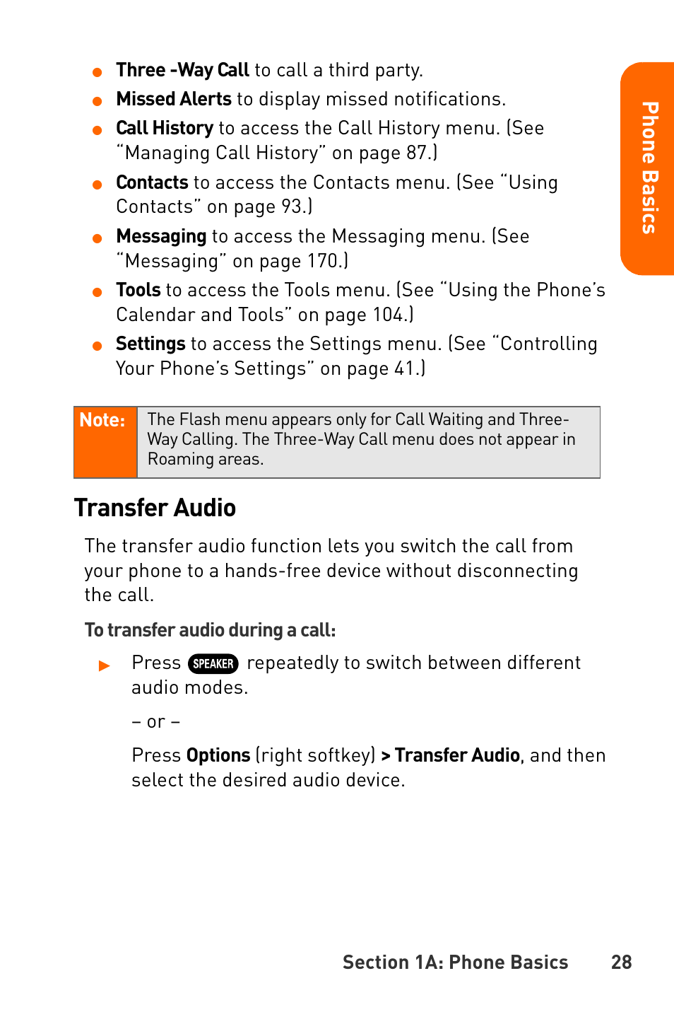 Transfer audio, Pho n e ba s ics | Sanyo Katana User Manual | Page 41 / 216