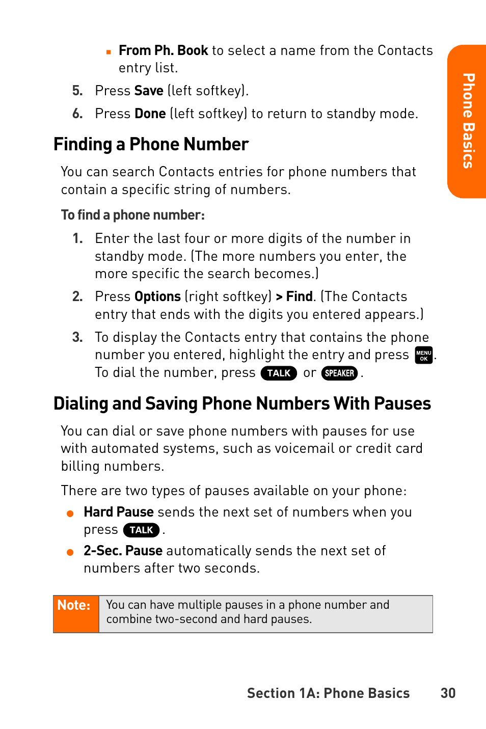 Finding a phone number, Dialing and saving phone numbers with pauses | Sanyo Katana User Manual | Page 43 / 216
