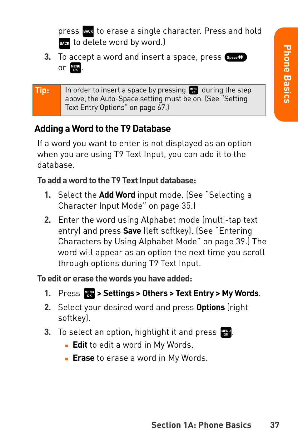 Pho n e ba s ics, Adding a word to the t9 database | Sanyo Katana User Manual | Page 50 / 216