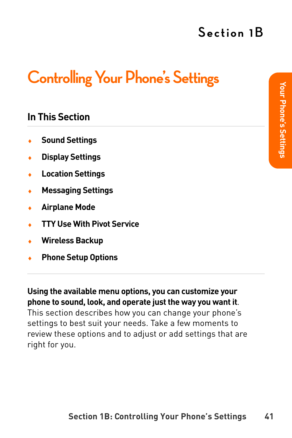 Controlling your phone’s settings, 1b. controlling your phone’s settings | Sanyo Katana User Manual | Page 54 / 216