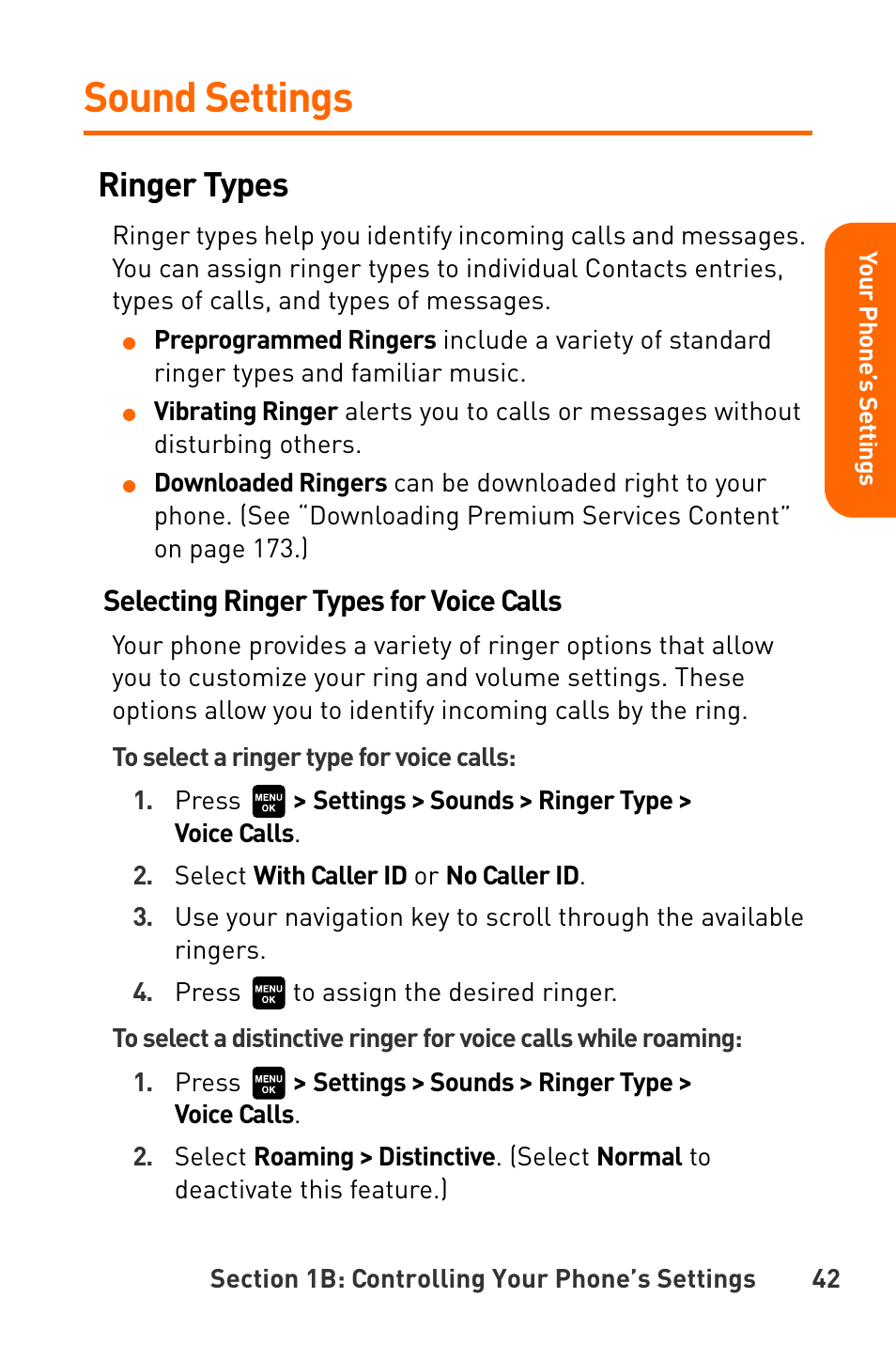 Sound settings, Ringer types, Selecting ringer types for voice calls | Sanyo Katana User Manual | Page 55 / 216
