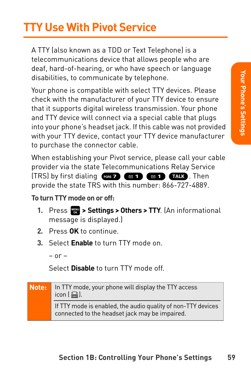 Tty use with pivot service | Sanyo Katana User Manual | Page 72 / 216