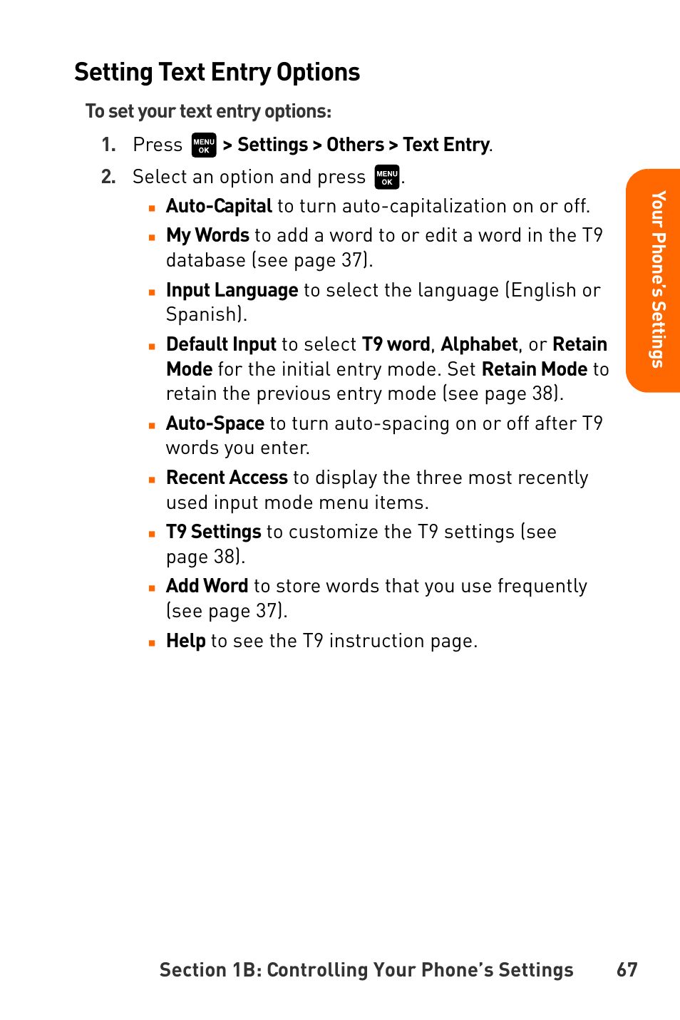 Setting text entry options | Sanyo Katana User Manual | Page 80 / 216