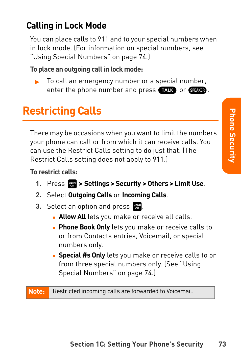 Restricting calls, Calling in lock mode | Sanyo Katana User Manual | Page 86 / 216