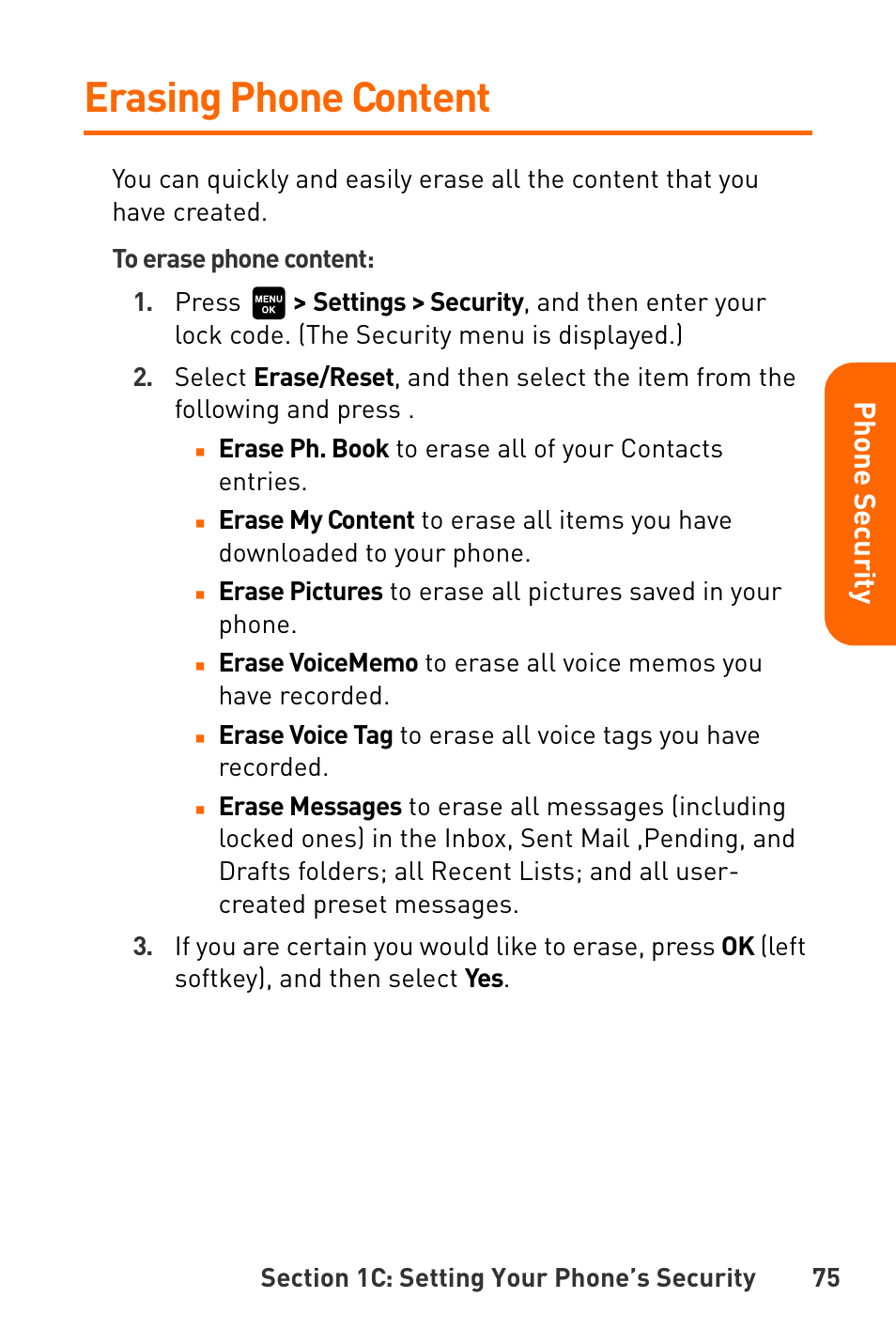 Erasing phone content | Sanyo Katana User Manual | Page 88 / 216