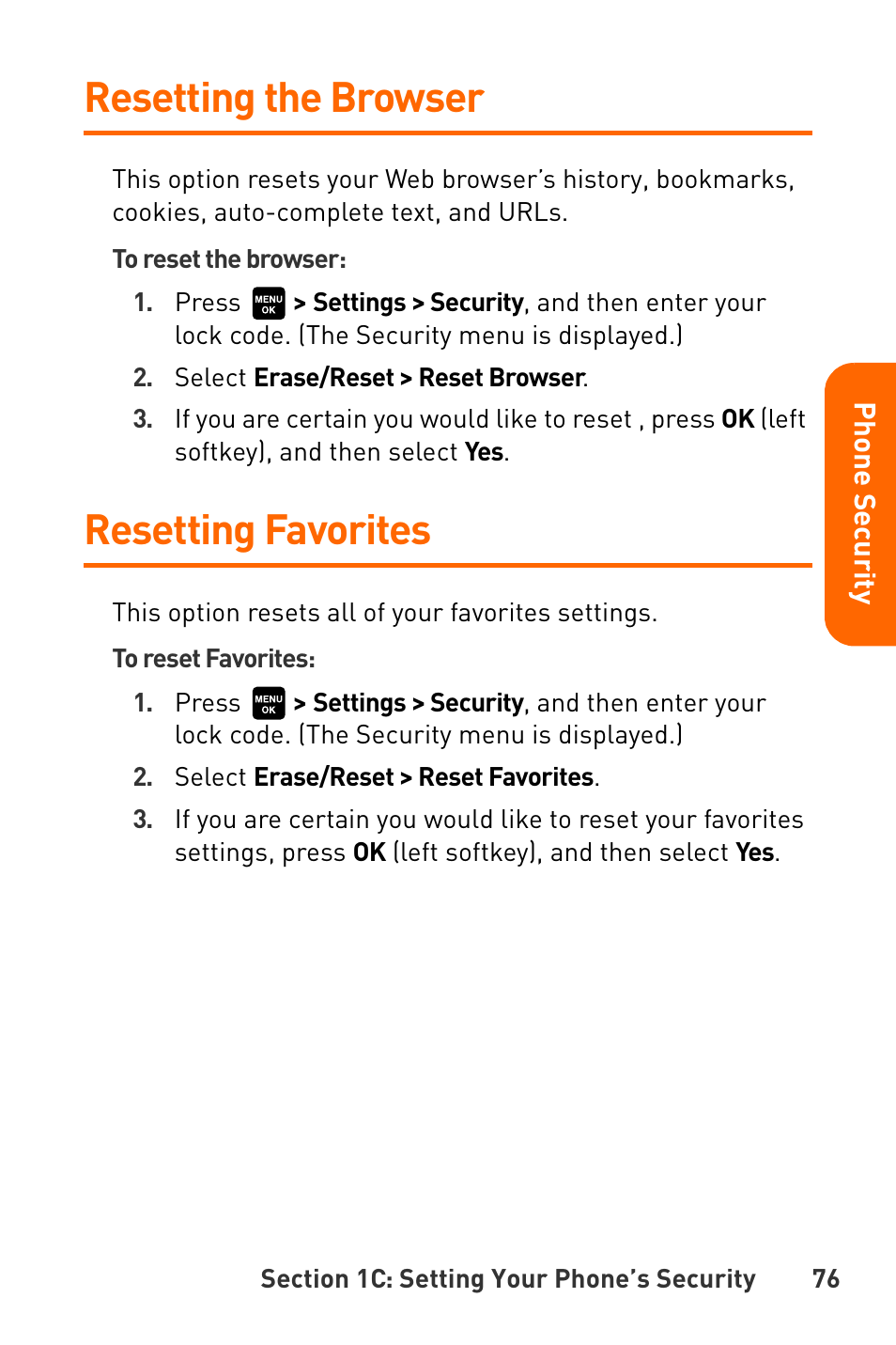 Resetting the browser, Resetting favorites | Sanyo Katana User Manual | Page 89 / 216