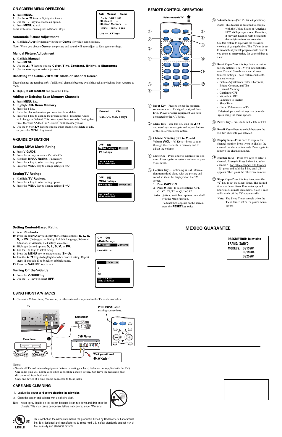 Mexico guarantee | Sanyo DS13204 User Manual | Page 2 / 2