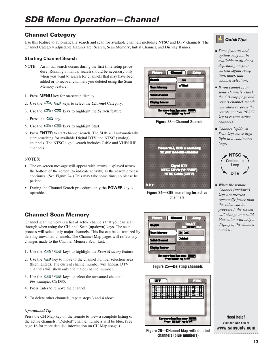 Sdb menu operation—channel, Channel category | Sanyo DIR-2000 User Manual | Page 13 / 24