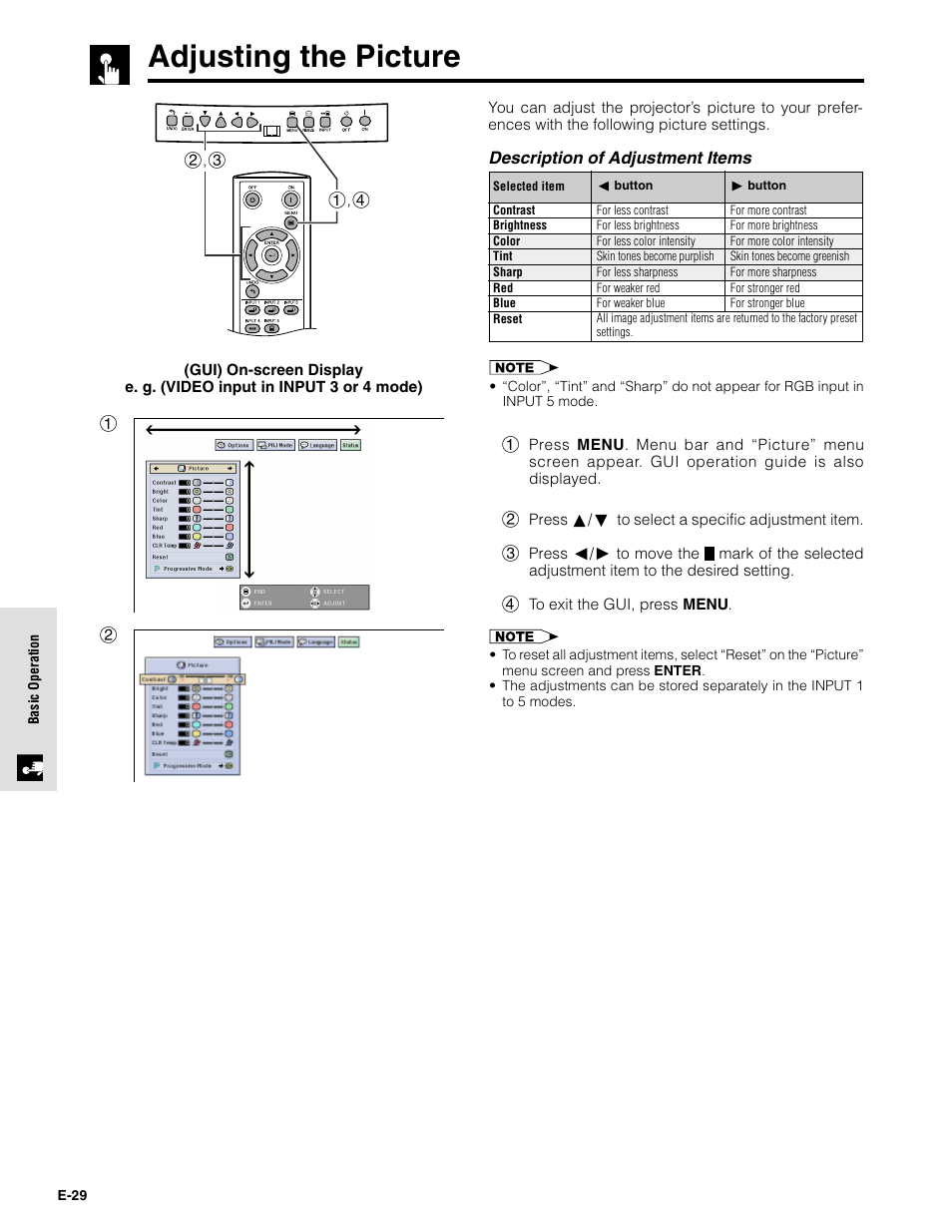 Adjusting the picture | Sharpvision XV-Z9000U User Manual | Page 29 / 61