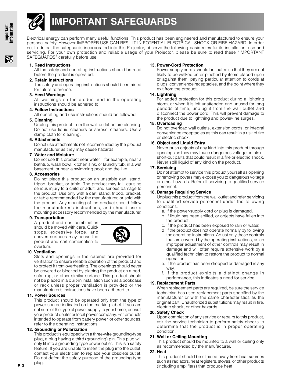 Important safeguards | Sharpvision XV-Z9000U User Manual | Page 3 / 61