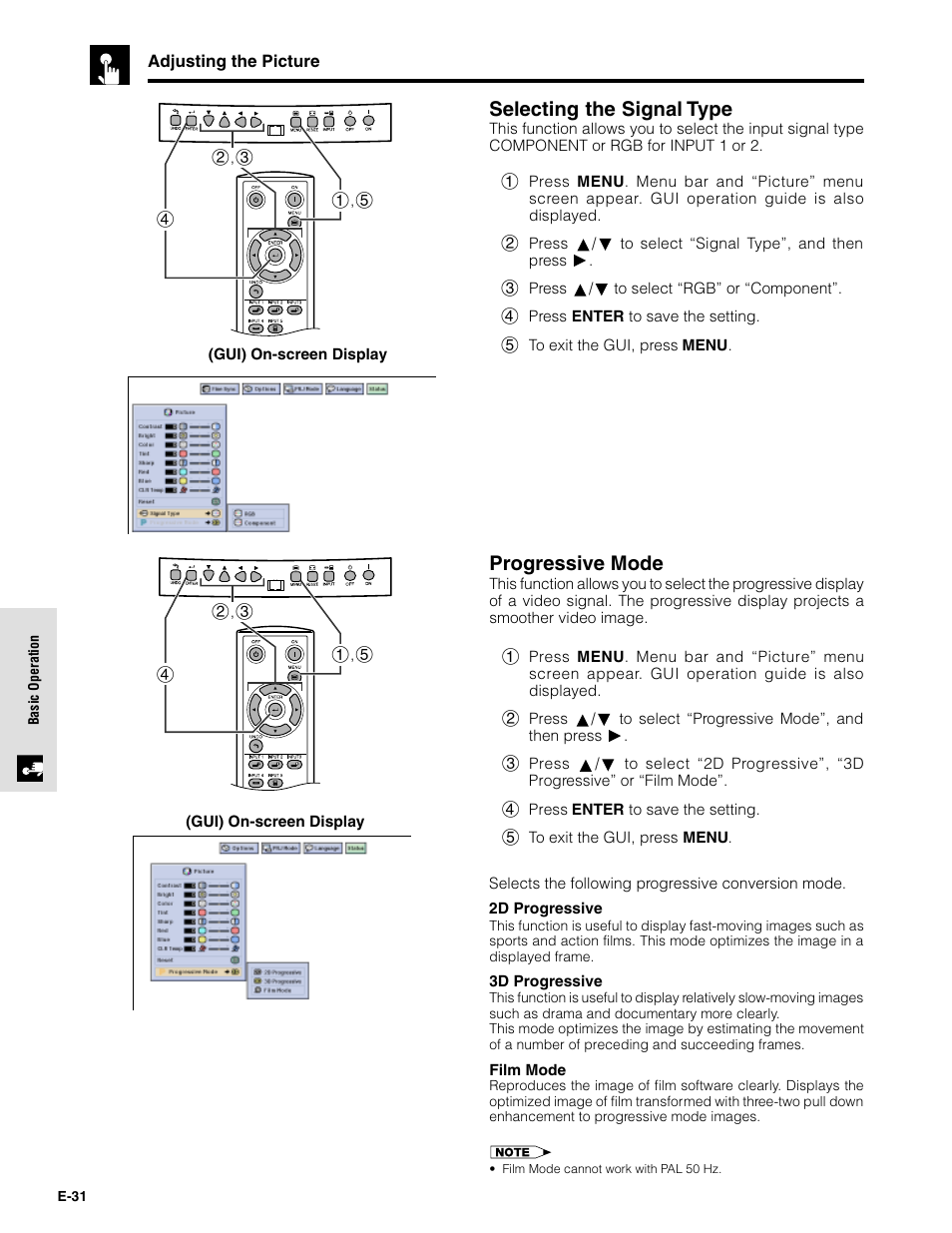 Selecting the signal type, Progressive mode | Sharpvision XV-Z9000U User Manual | Page 31 / 61