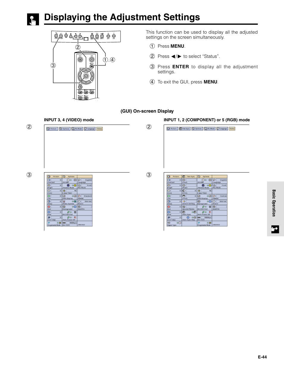 Displaying the adjustment settings | Sharpvision XV-Z9000U User Manual | Page 44 / 61