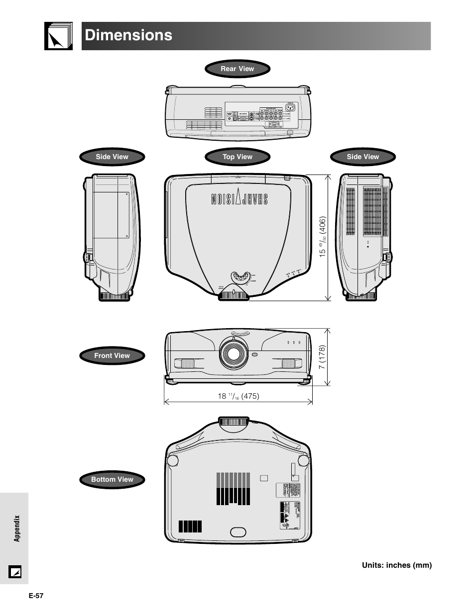 Dimensions | Sharpvision XV-Z9000U User Manual | Page 57 / 61
