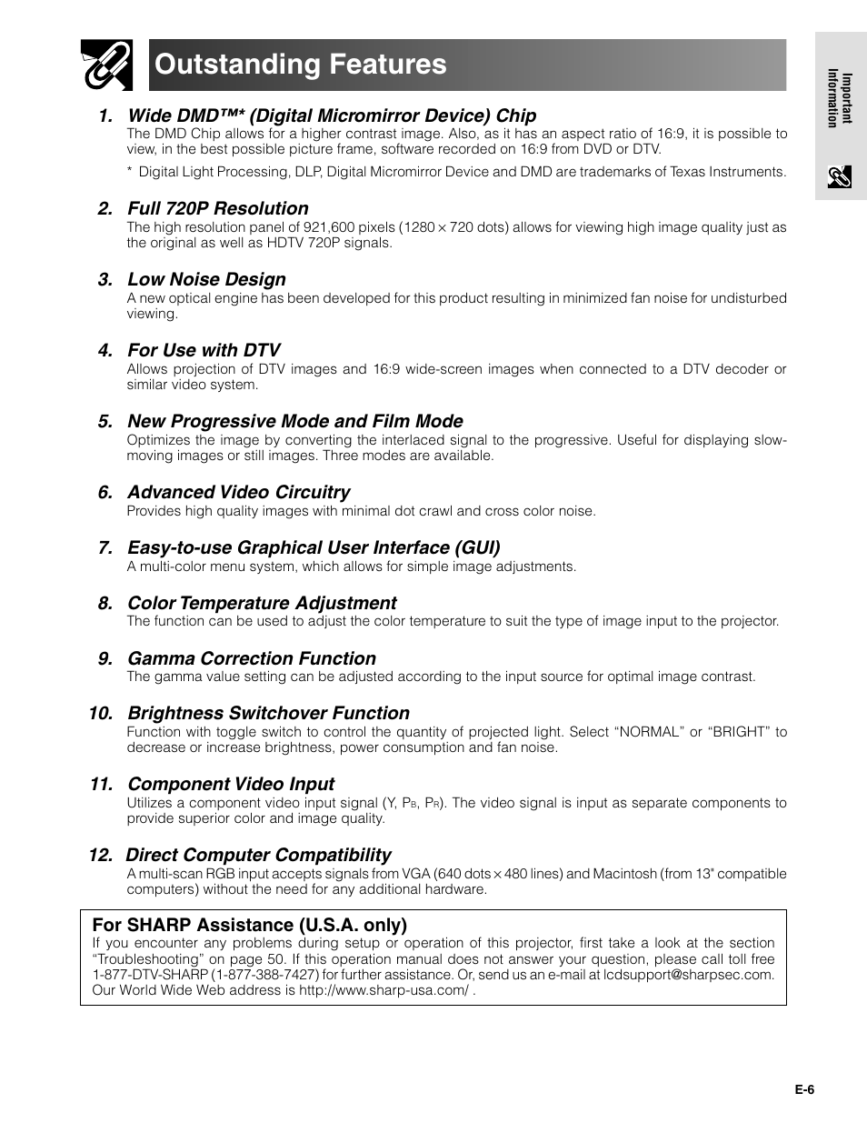 Outstanding features | Sharpvision XV-Z9000U User Manual | Page 6 / 61