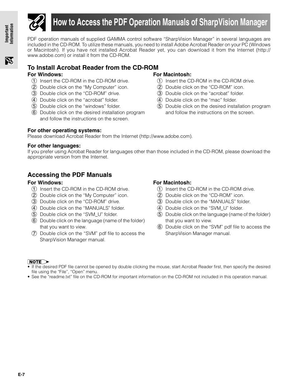 Accessing the pdf manuals | Sharpvision XV-Z9000U User Manual | Page 7 / 61