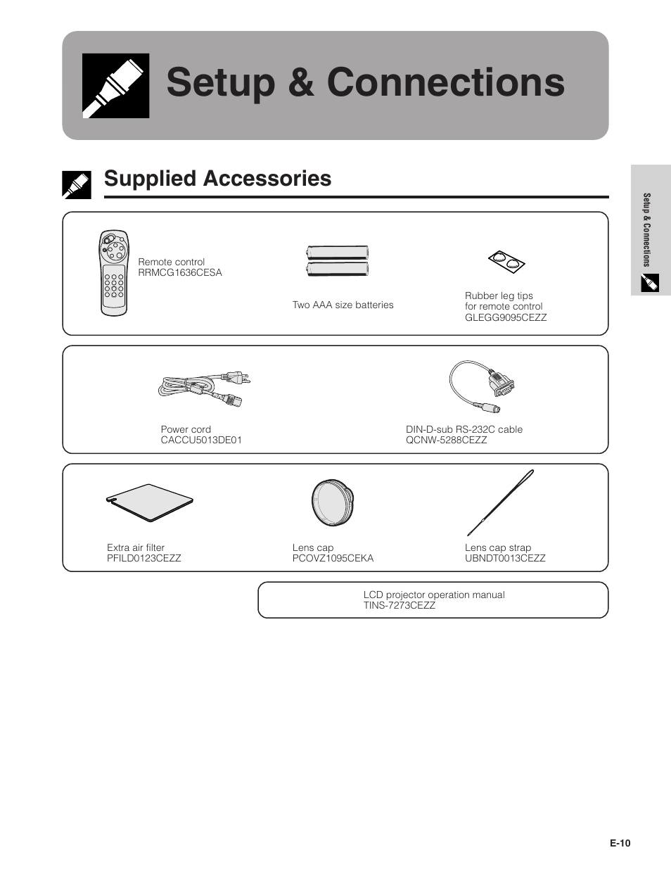 Setup & connections, Supplied accessories | Sharpvision XV-Z7000U User Manual | Page 10 / 48