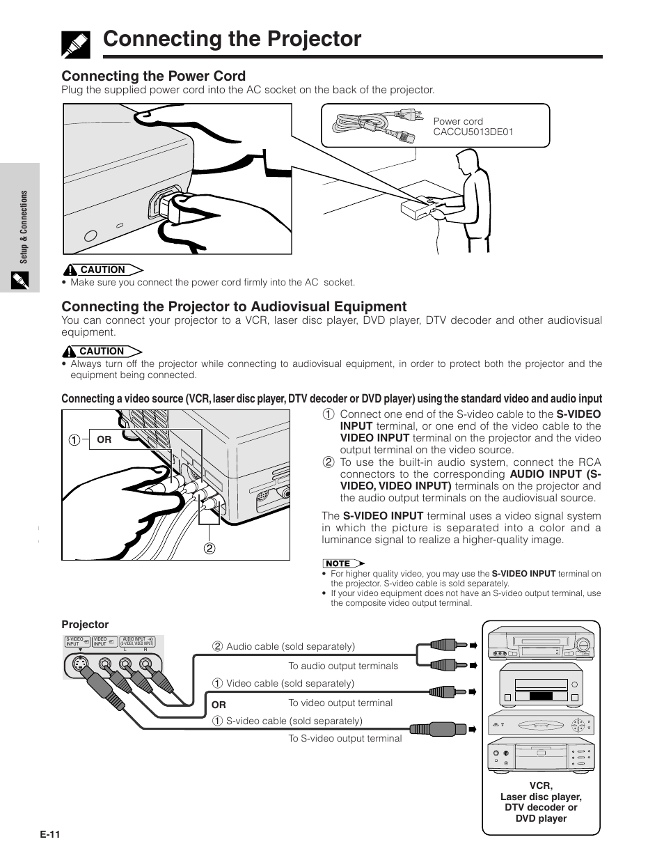 Connecting the projector, Connecting the power cord, Connecting the projector to audiovisual equipment | Sharpvision XV-Z7000U User Manual | Page 11 / 48