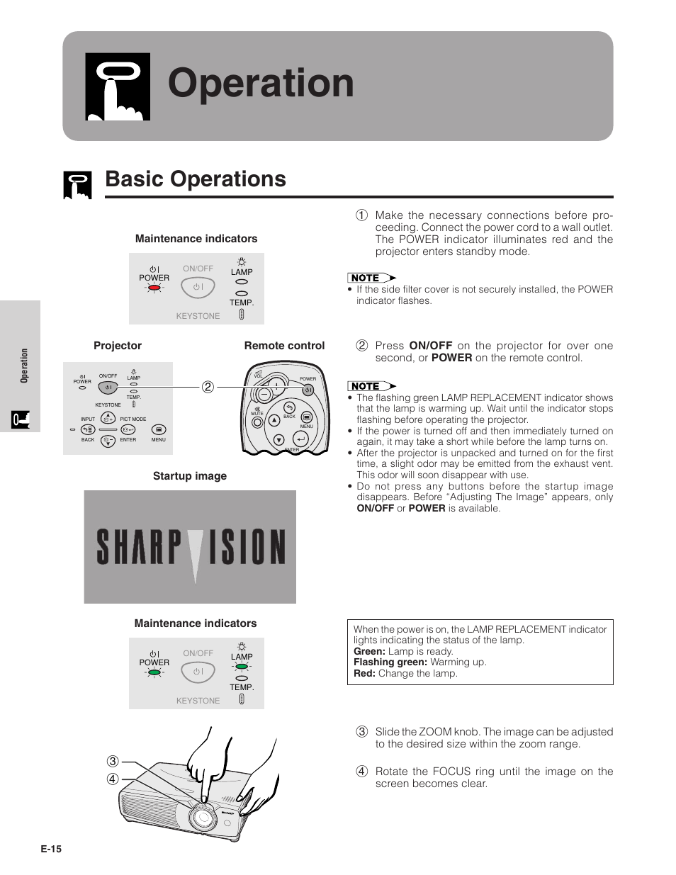 Operation, Basic operations | Sharpvision XV-Z7000U User Manual | Page 15 / 48
