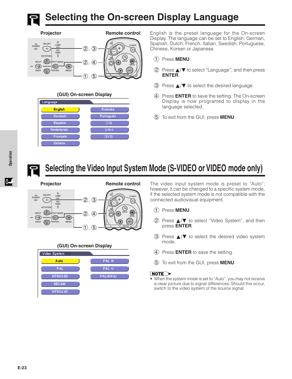 Selecting the on-screen display language | Sharpvision XV-Z7000U User Manual | Page 23 / 48