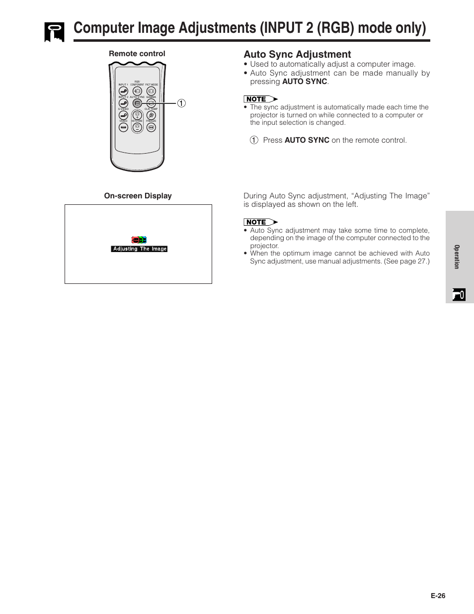 Auto sync adjustment | Sharpvision XV-Z7000U User Manual | Page 26 / 48