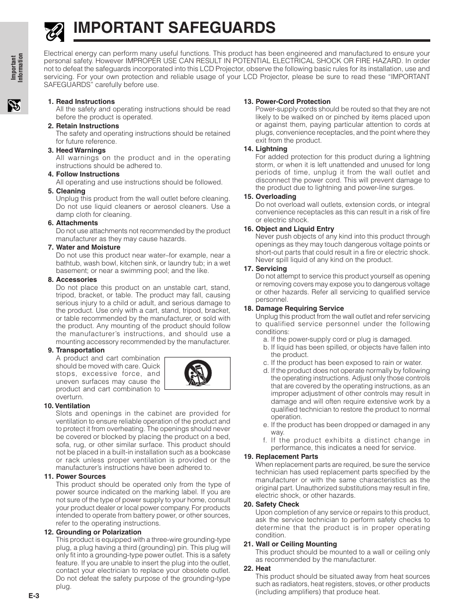 Important safeguards | Sharpvision XV-Z7000U User Manual | Page 3 / 48