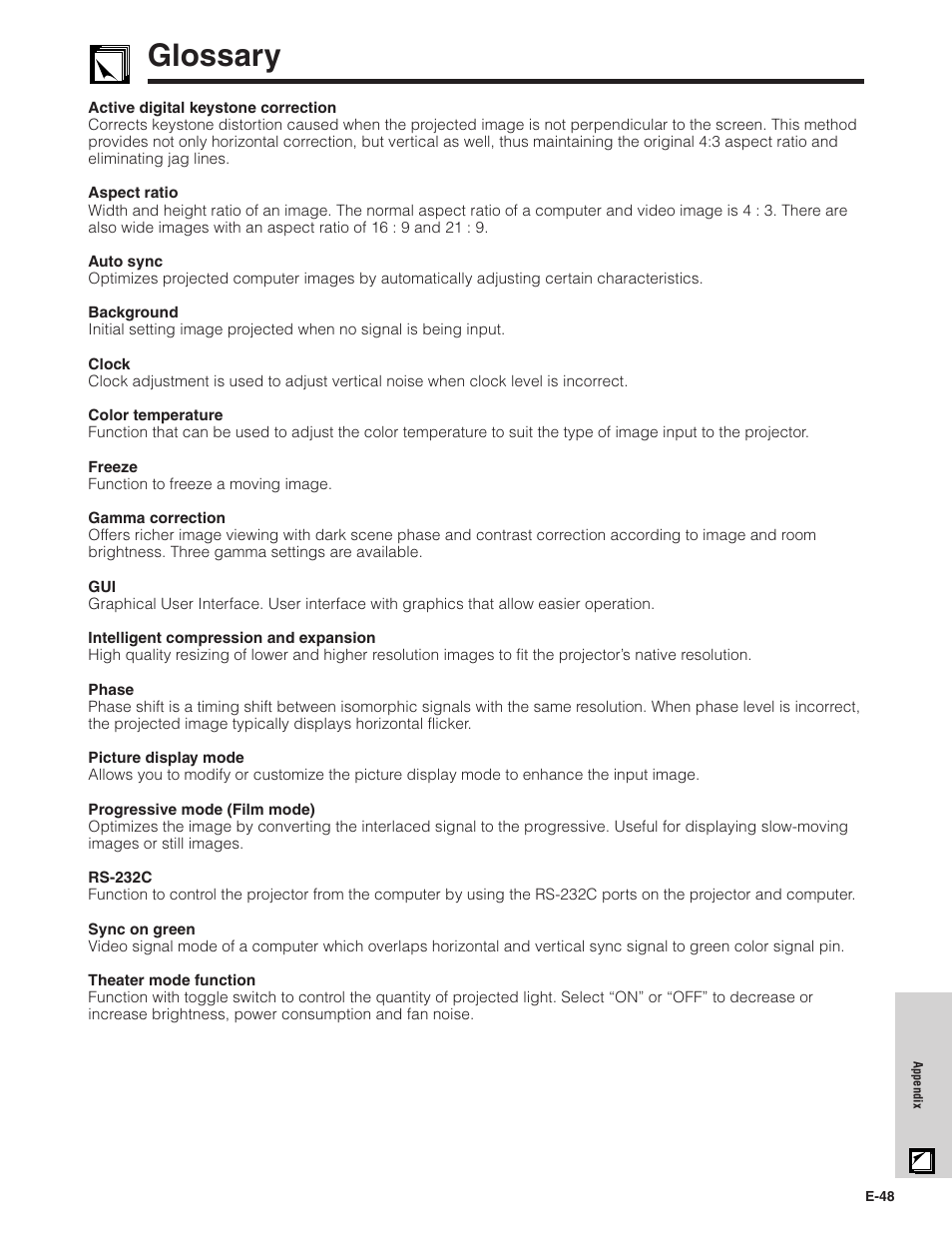 Glossary | Sharpvision XV-Z7000U User Manual | Page 48 / 48