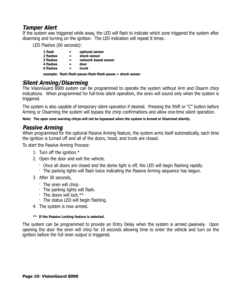 Tamper alert, Silent arming/disarming, Passive arming | ScyTek Electronics VISIONGUARD 8000 User Manual | Page 14 / 36