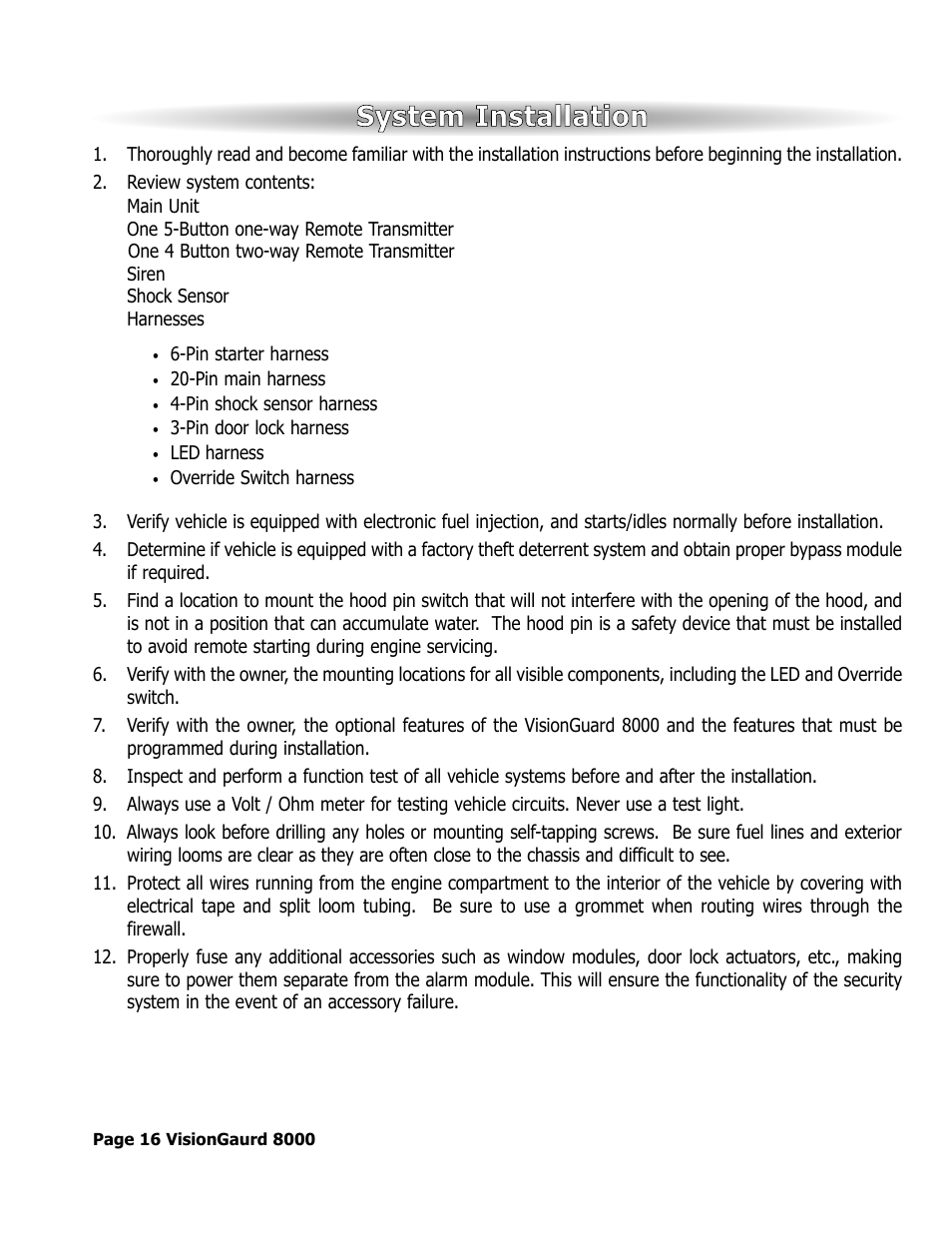 System installation | ScyTek Electronics VISIONGUARD 8000 User Manual | Page 20 / 36