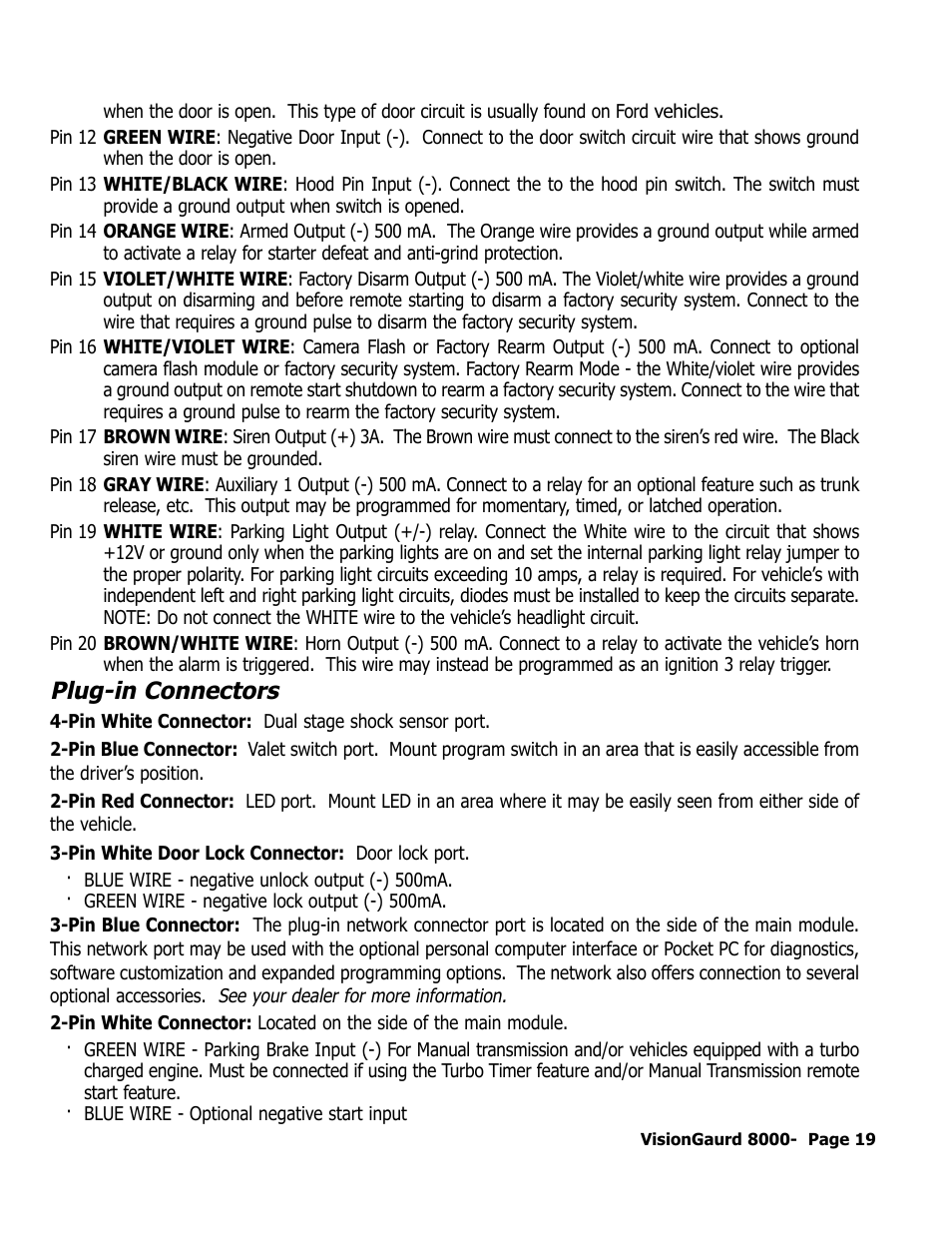 Plug-in connectors | ScyTek Electronics VISIONGUARD 8000 User Manual | Page 23 / 36