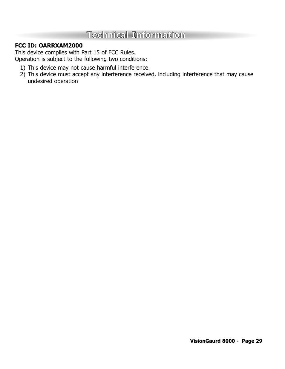 Technical information | ScyTek Electronics VISIONGUARD 8000 User Manual | Page 33 / 36