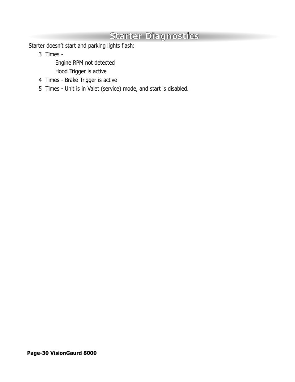 Starter diagnostics | ScyTek Electronics VISIONGUARD 8000 User Manual | Page 34 / 36